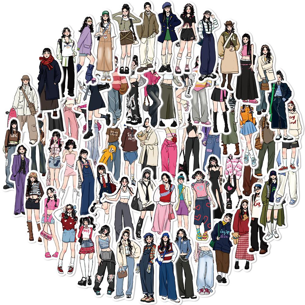 65 Modern Girl Outfits Graffiti Stickers Decorate Guitar Suitcase DIY Creative Waterproof Stickers