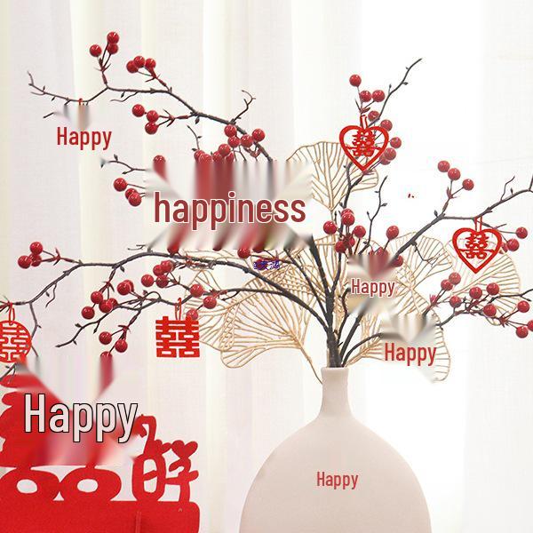 Red Berry Bonsai Scene Ornament for Wedding and Living Room Decor