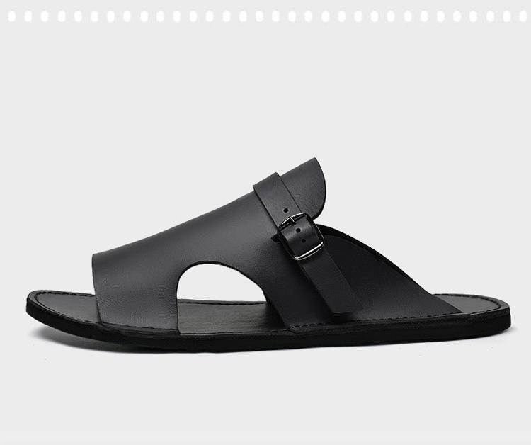 Men's Breathable Cowhide Beach Slippers - Soft Sole Roman Sandals, Size 47