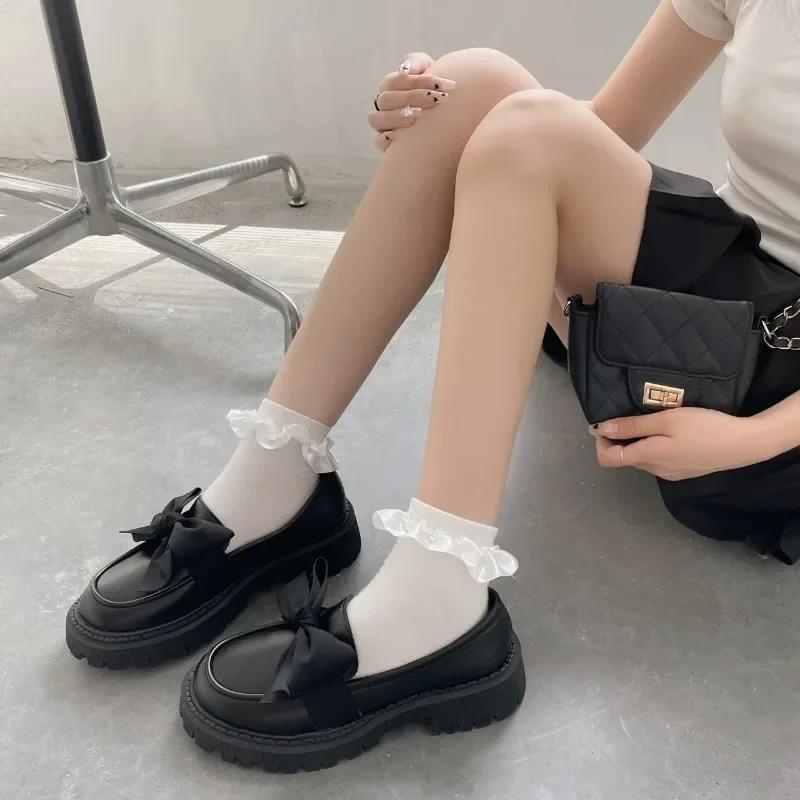 Jarní Nové Dámské Boty Mary Jane s Mašlí Mělké Nazouvací Platformové Společenské Boty na Podpatku Lolita Boty pro Ženy Studentské Lodičky