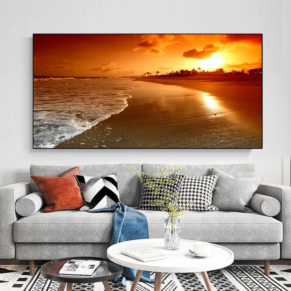 Modern Sea Wave Beach Sunset Landscape Canvas Painting Nature Seascape Posters and Prints Wall Art Pictures Home Decor