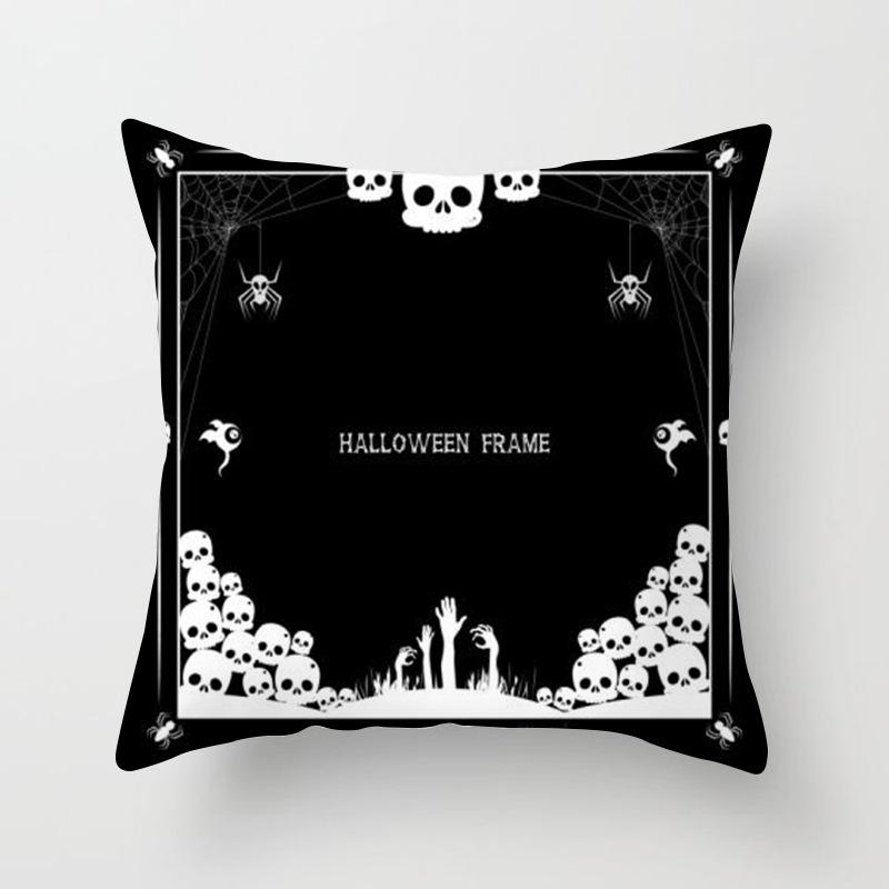 New Halloween Black and White Skull Pumpkin Printed Peach Leather Velvet Pillowcase Sofa Office Cushion Cover