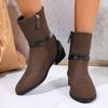 Classics Suede Short Boots Woman Round Toe Mid Calf Boots Flat Shoes Women Belt Buckle Boots Winter New Women Ankle Boot