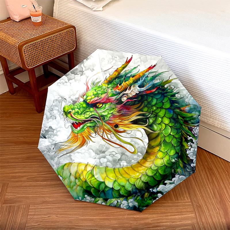 1 PC Automatic Folding Umbrella - Fantasy Dragon Pattern, Portable & Foldable Design with 8 Ribs, Christmas Birthday Gifts