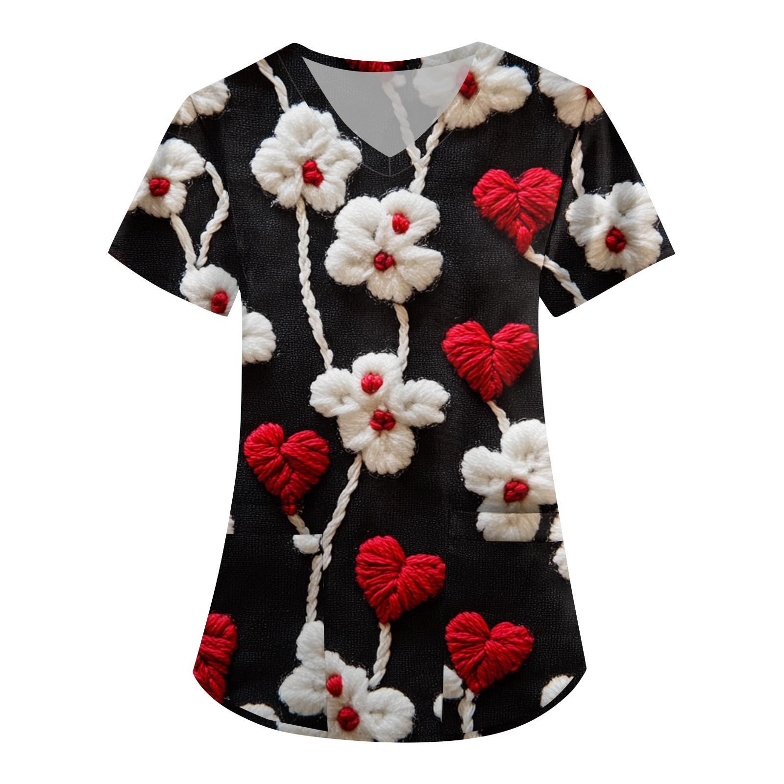 

Женская модная рабочая одежда с V-образным вырезом, короткими рукавами и карманами, с принтом ко Дню святого Валентина XXXXL