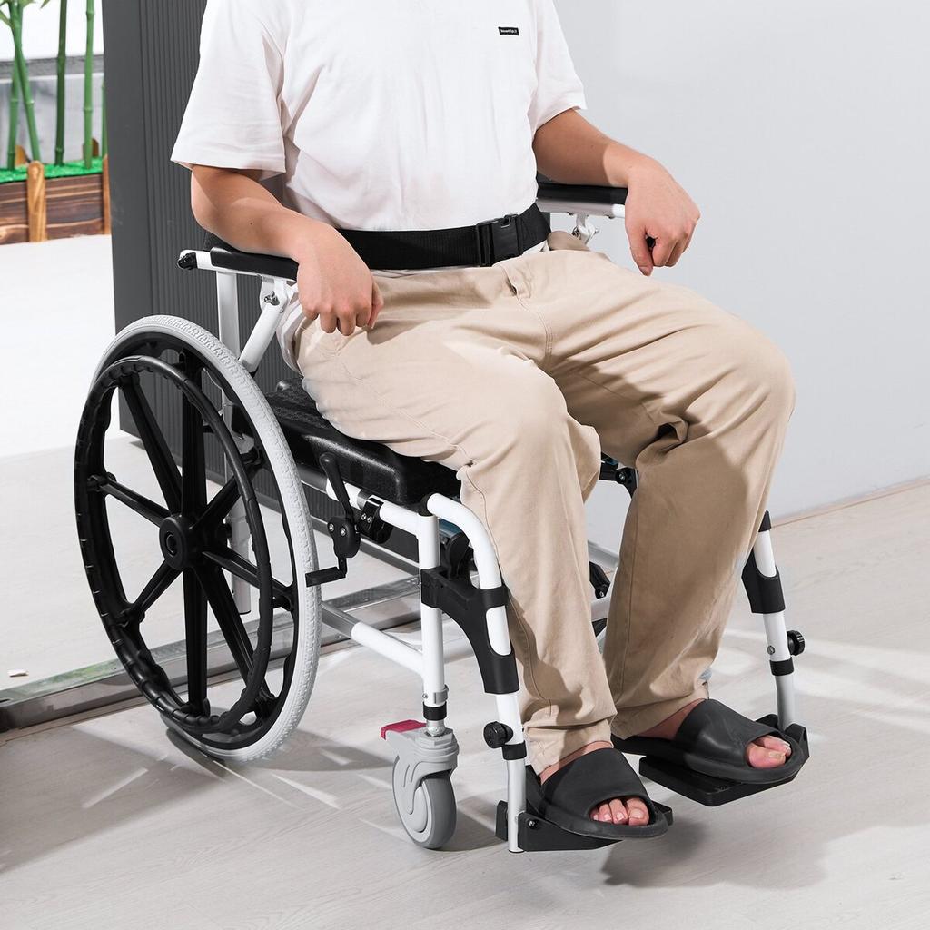 Shower Wheelchair 17.5in Al Alloy Commode Bathroom Wheelchair for Disabled