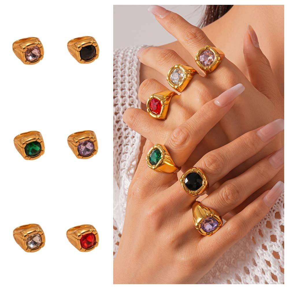 Zircon Square Crystal Ring Banquet Style Exaggerated Ring Unique Square Zircon Rings  Couple