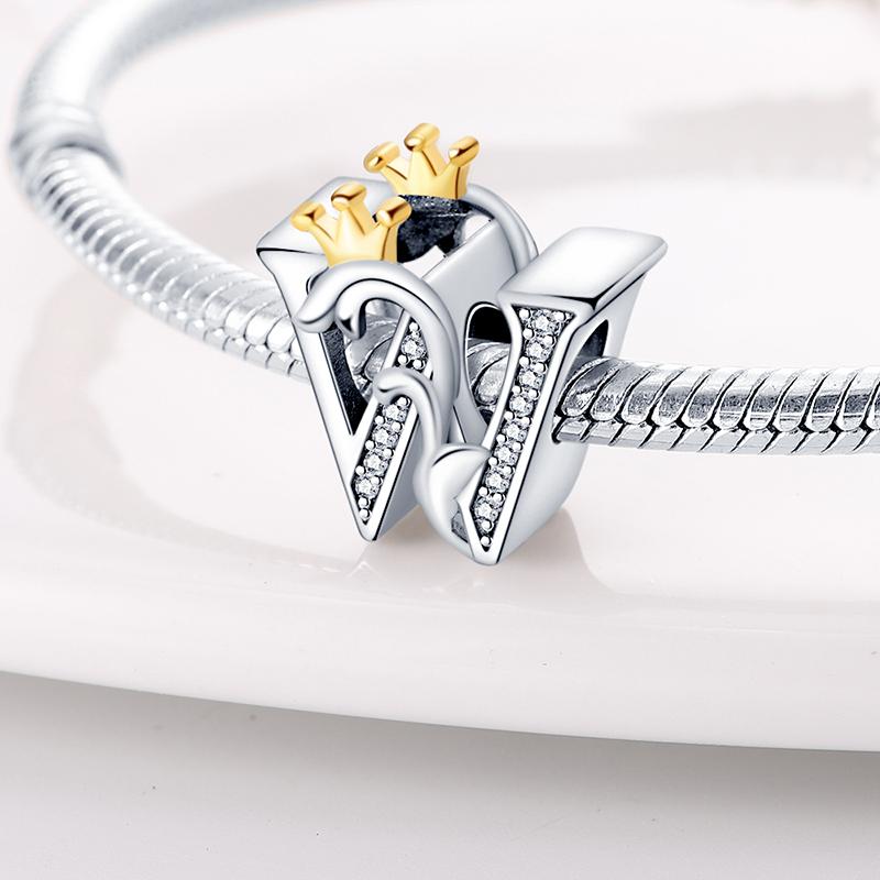 925 Original Sterling Silver Design Alphabet Zircon Beads Fit 925 Bracelet Key Chain Making Jewelry For Woman 
