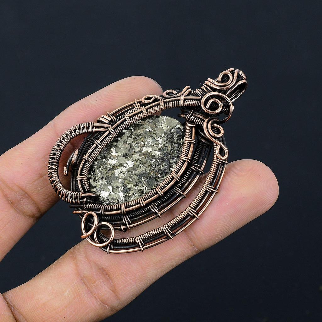 Titanium Druzy Pendant, 999 Copper Wire Wrapped Gemstone Jewelry, Handmade Pendant, For Mother Day