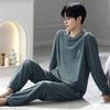 Autumn And Winter Coral Fleece Pajamas Men'S Fleece Pullover To Keep Warm Green Island Fleece Loungewear Thin Suit Spring And Autumn