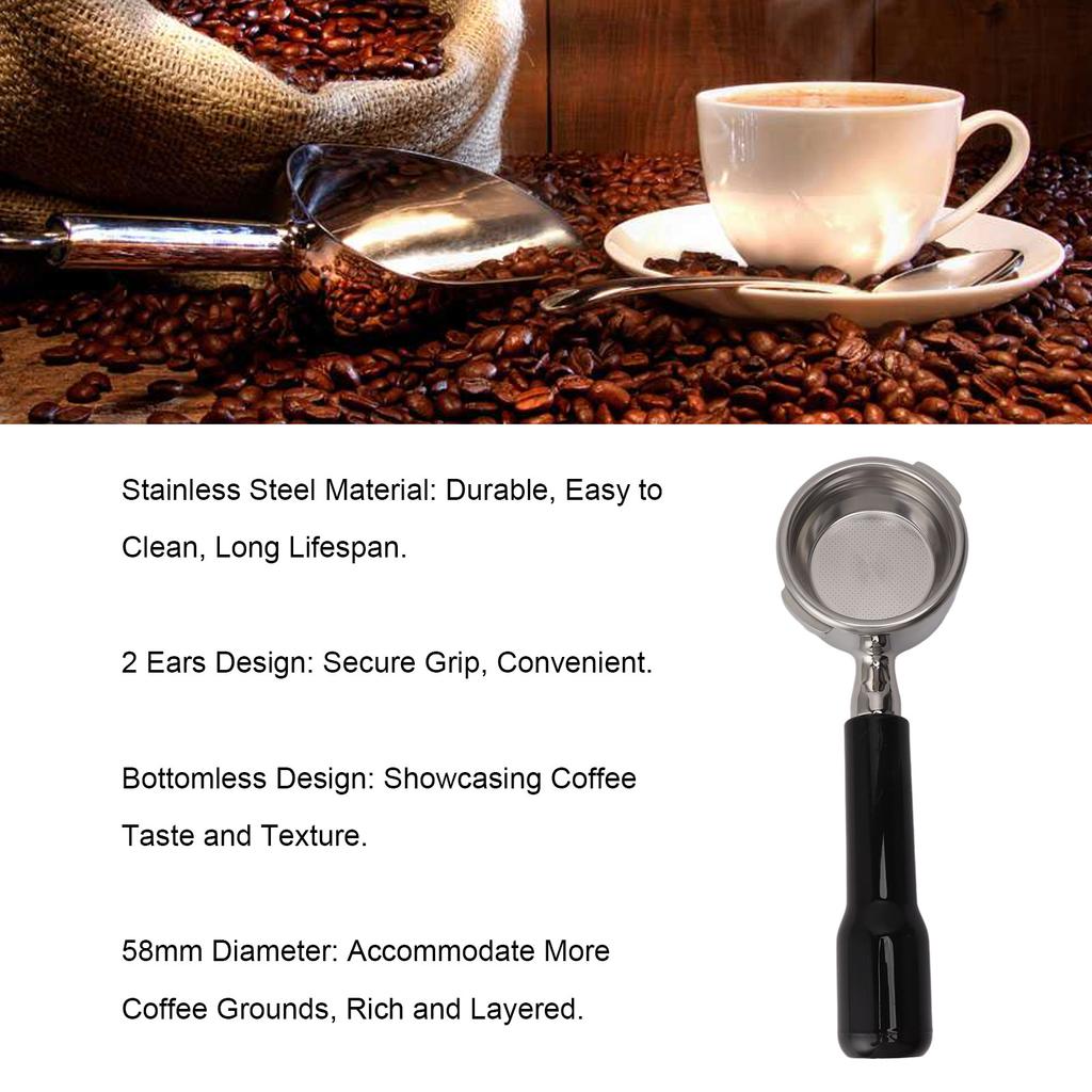 58mm Portafilter Bottenlös Rostfritt Stål 2 Öron Bekvämt Grepp Kaffemaskin Tillbehör för GAGGIA BABY EVOL UTION