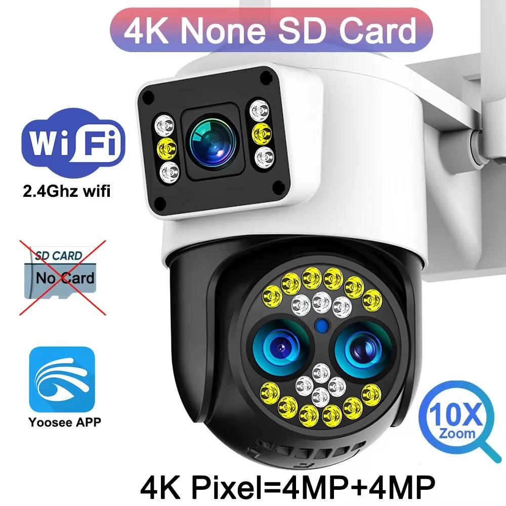4K 8MP IP Camera WiFi Outdoor Waterproof 10x Zoom 4G Wireless Camera Yoosee Triple Lens Dual Screen Voice ColorNight Vision CCTV