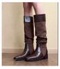 Huge and Thin~ 2025 Autumn New Splicing Two-color Pointed Pleated French Retro Knight Boots High Boots Women
