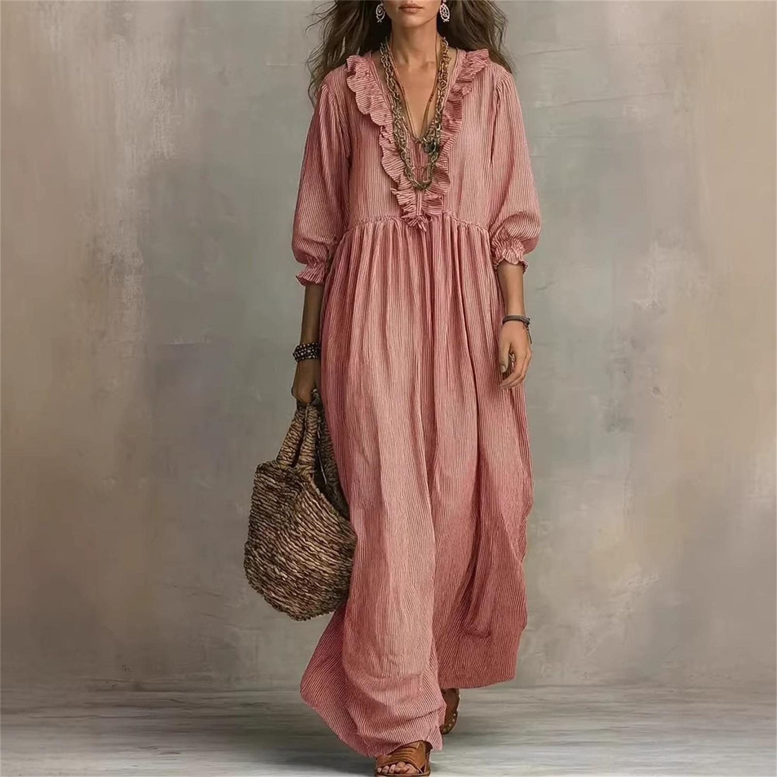 

Women s Fashionable Casual Dress With Ruffled V-Neck XL рожевий