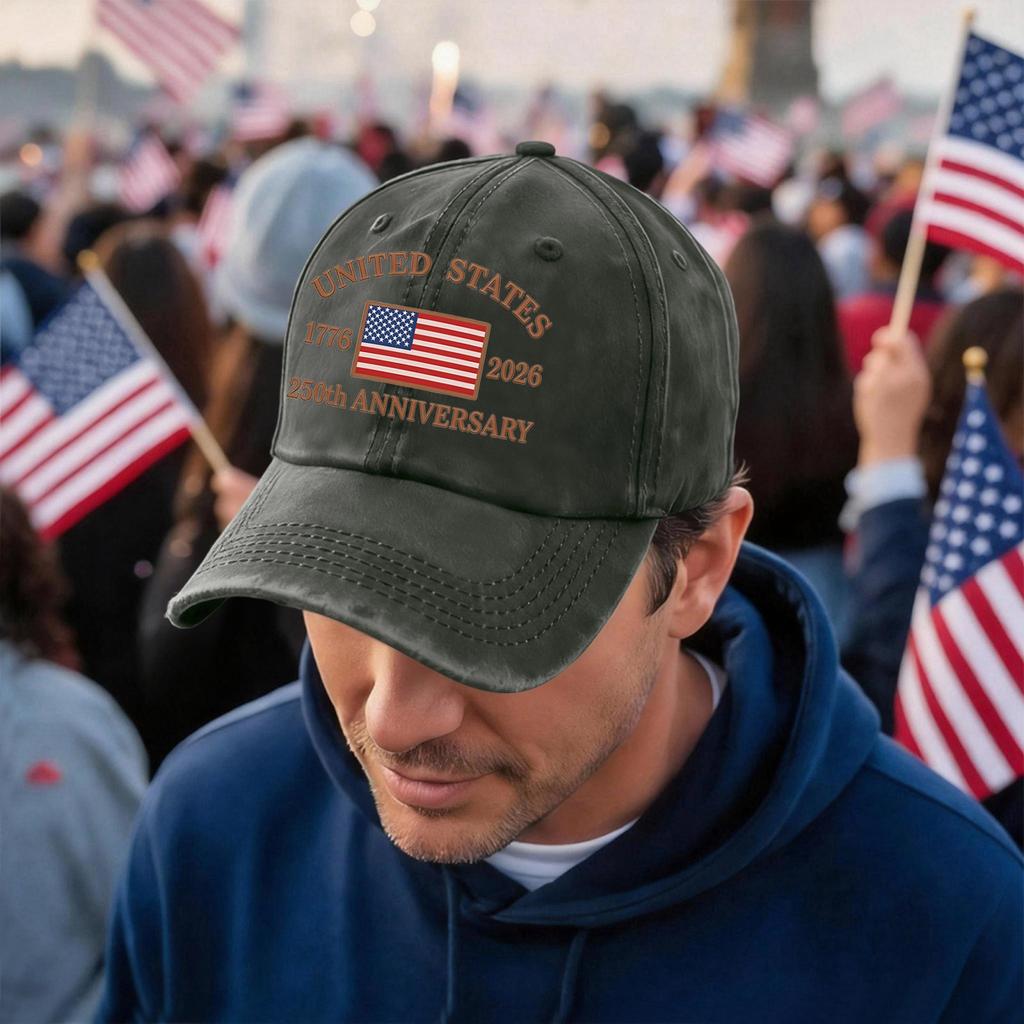 Unisex Vintage Washed Baseball Cap with United States 250th Anniversary 1776 2026 Print Adjustable Fit Classic Style