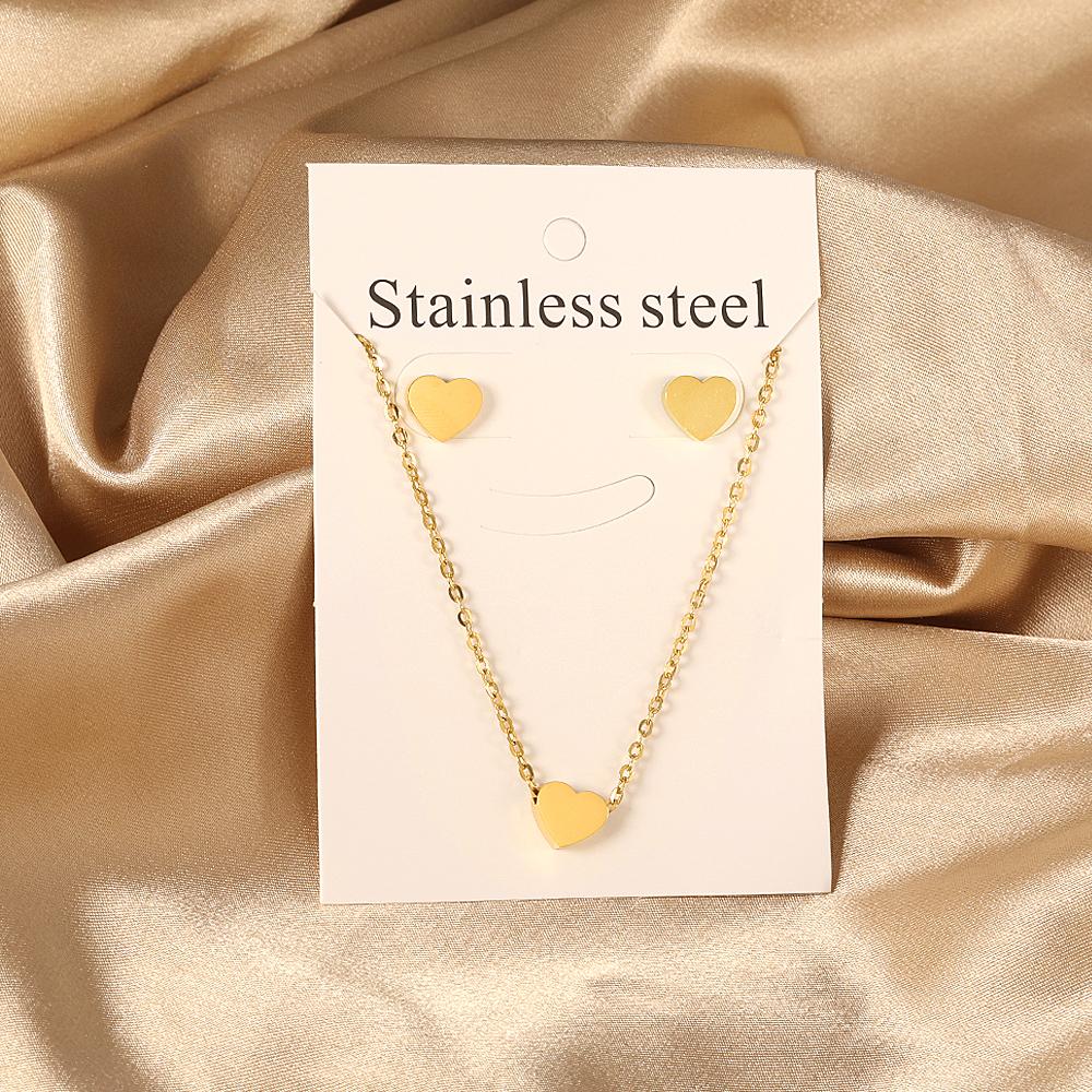 Trendy Love Heart Necklaces Zircon Sets For Women Stainless Steel copper Plated 2 Pieces Pendant Necklaces And Earrings Sets