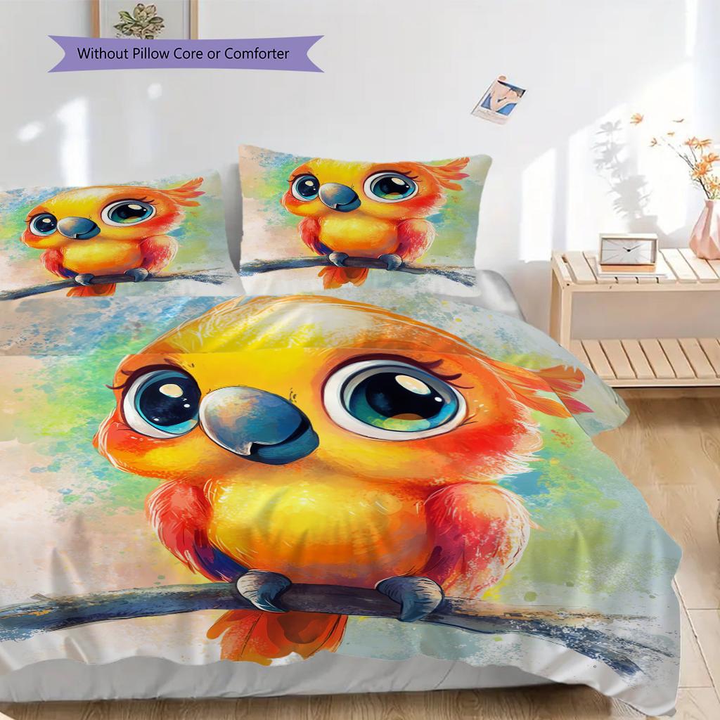 Set Copripiumino Trapuntato con Fantasia di Pappagalli Federa Decorazione per la Casa Regalo di Compleanno (1 * copripiumino + 2 * federa, senza nucleo)