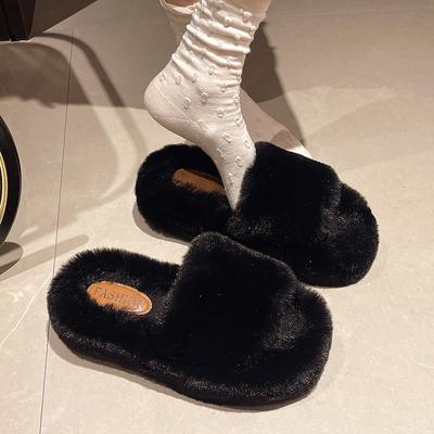 Fashion Home Furry Pelz Rutschen Frauen Plüsch Hausschuhe Flauschigen Flip-Flops Luxus Slip auf Plattform Frauen Mode Weiße Schuhe Zapato De Mujer