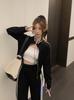 Women's Trendy Two-Piece Set: Velvet Cardigan Hoodie & Wide-Leg Pants for Autumn/Winter 2025 Fashion.