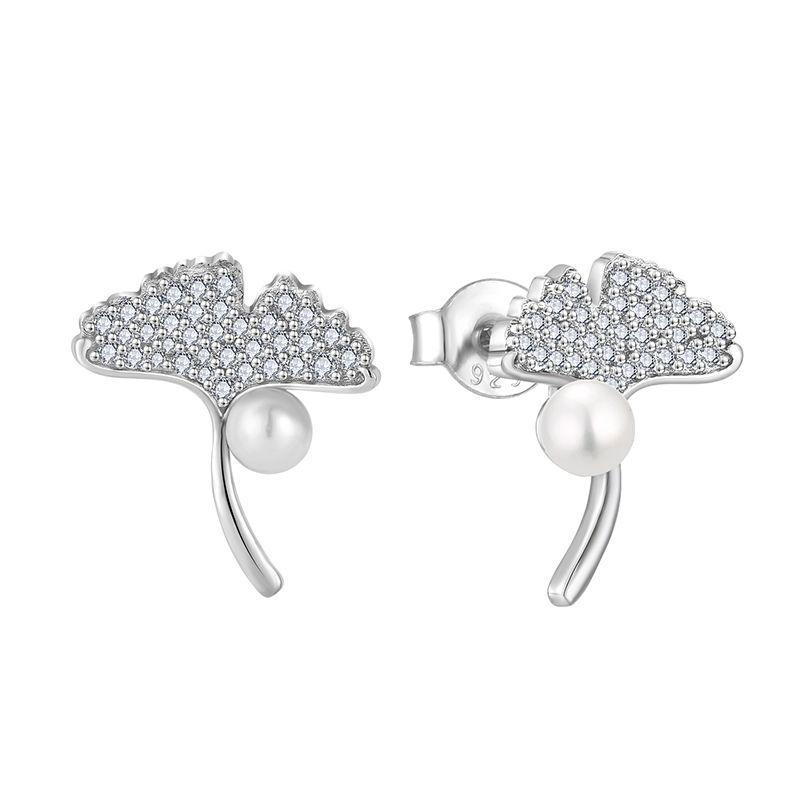 S925 Sterling Silver Ginkgo Leaf Pendant Necklace with Freshwater Pearl for Women 925 Silver