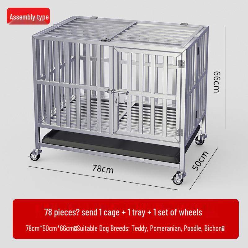 Stainless Steel Dog Cage with Toilet, for Small to Large Breeds, Full Square Tube Design, Suitable for Golden Retrievers.