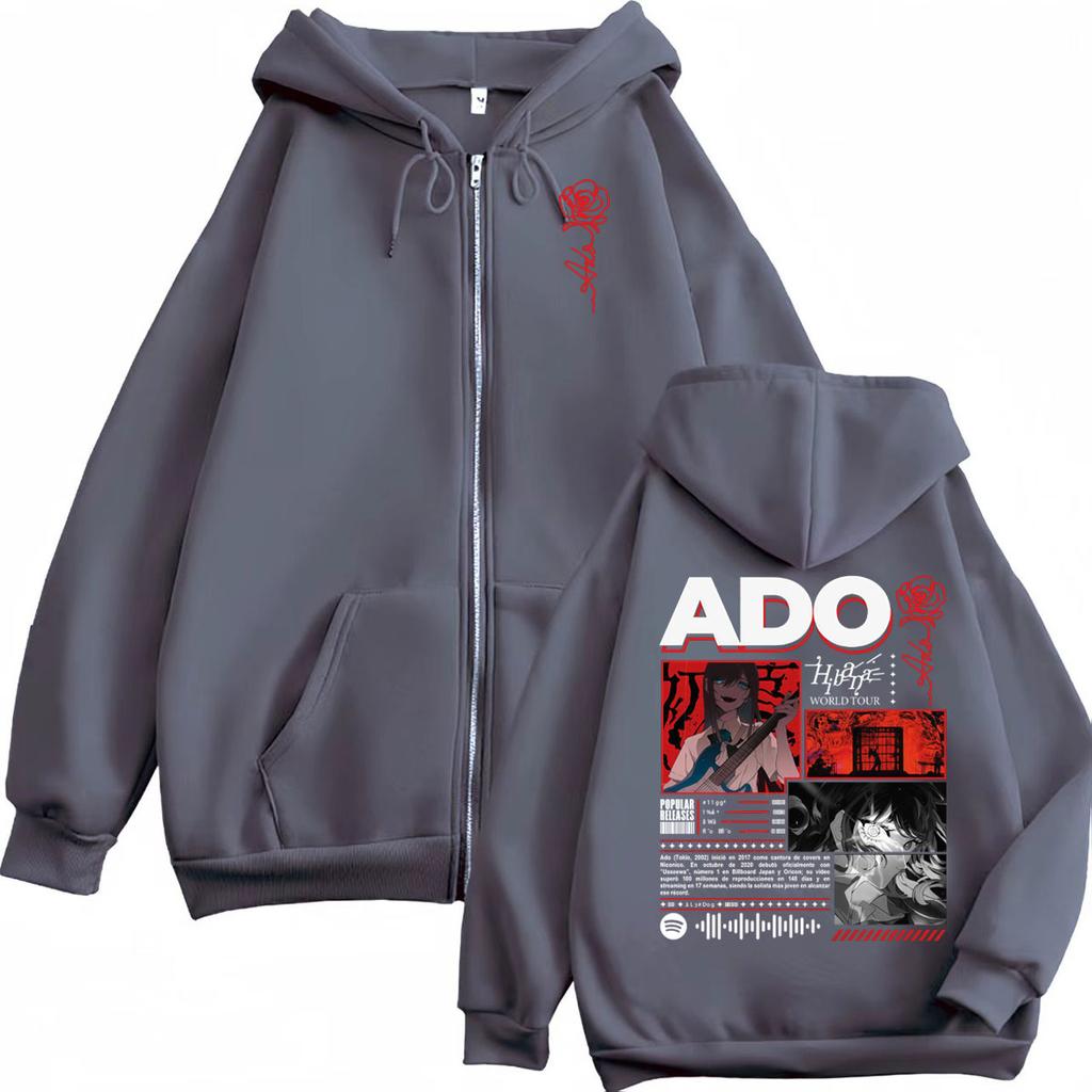 Singer Ado Hibana World Tour Dragkedja Hoodie Harajuku Japansk Stil Dragkedja Tröjor Herr Dam Casual Överdimensionerade Tröjor