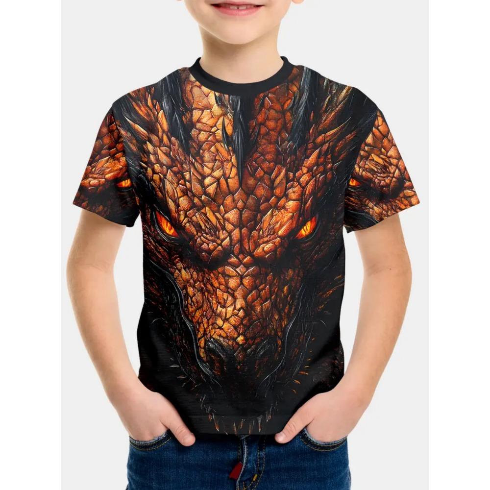 Children's Clothing T-Shirts for Boys Short Sleeve Child T-Shirt Fashion 3D Dragon Graphi Print Casual Girls Summer Clothes Tops
