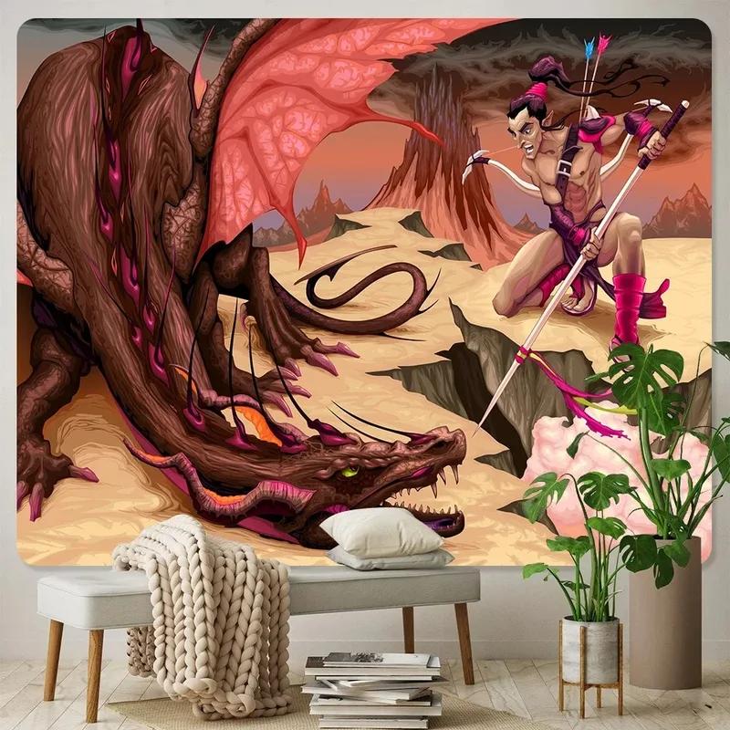 

Древний гобелен с изображением дракона на поле битвы, украшение для офиса, гостиной, настенный гобелен для дома 100x75cm