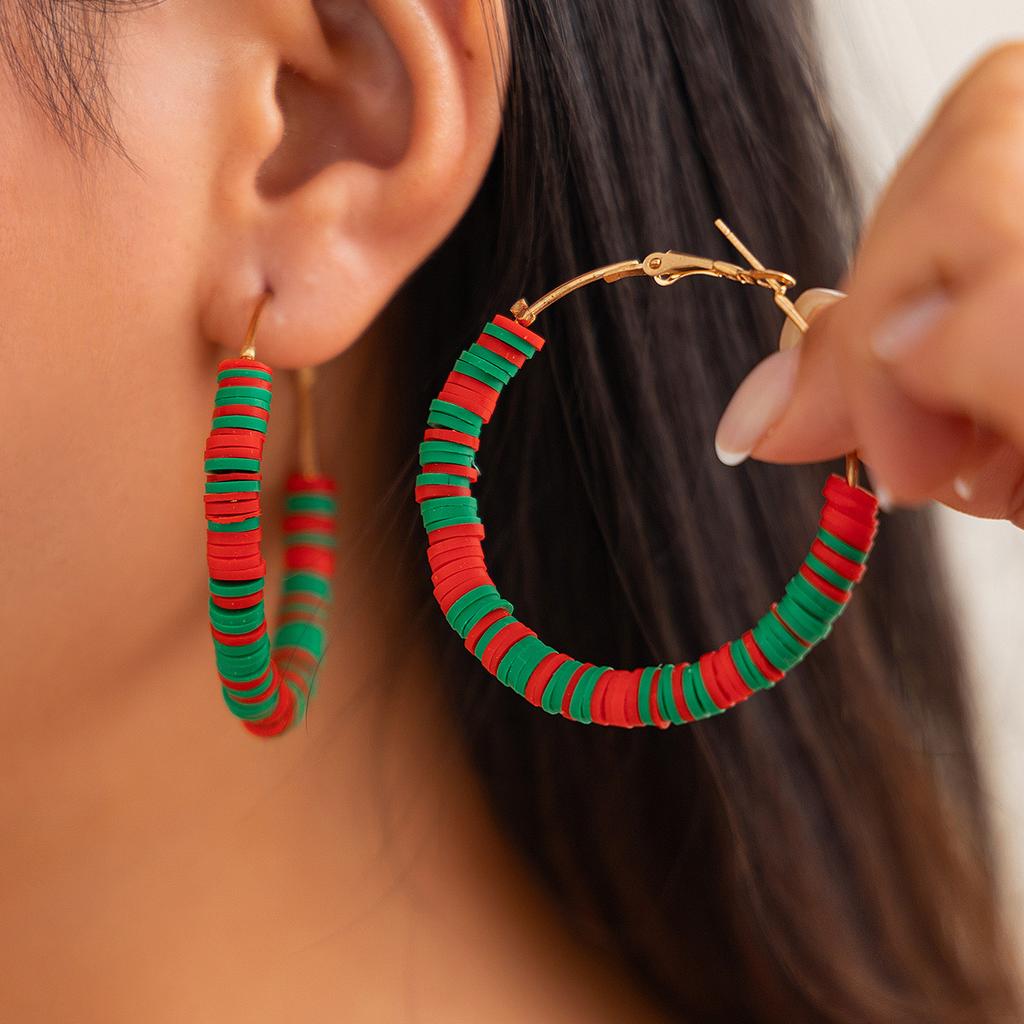 Creative Christmas Contrast Earrings, Personalized Holiday Gifts Santa Soft Pottery Round Ring Earrings