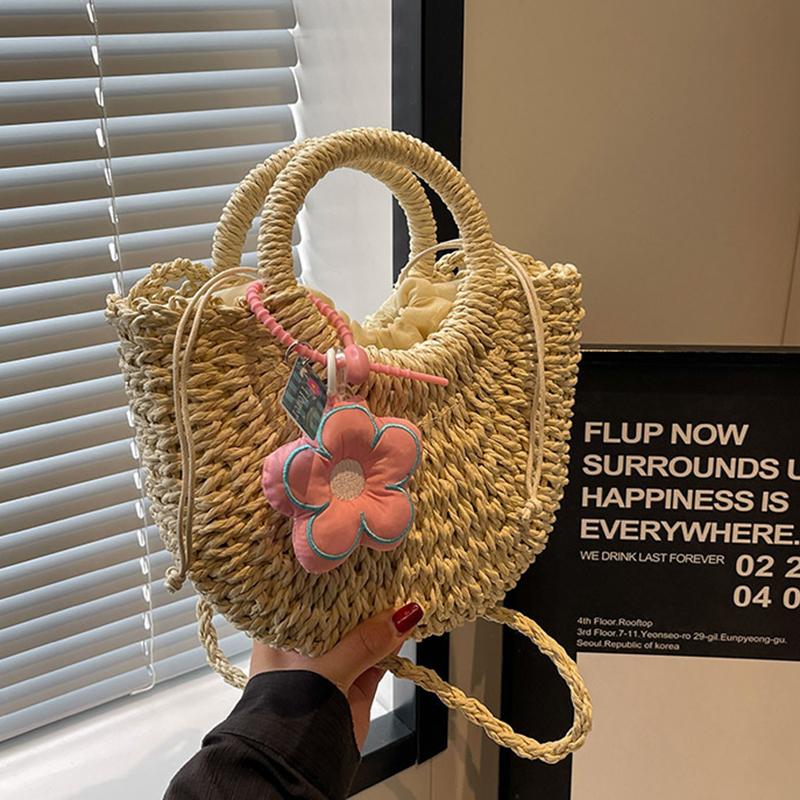 

Yogodlns New Fashion Women Woven Bag Portable Basket Female Summer Popular Crossbody Straw Bag Beach Purses and Handbags 22x8x17cm бежевый