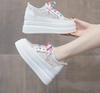 8cm Lace Air Mesh Chunky Sneakers Wedge Platform Breathable Hollow Vulcanized Summer Spring Fashion Cow Genuine Leather Ladies