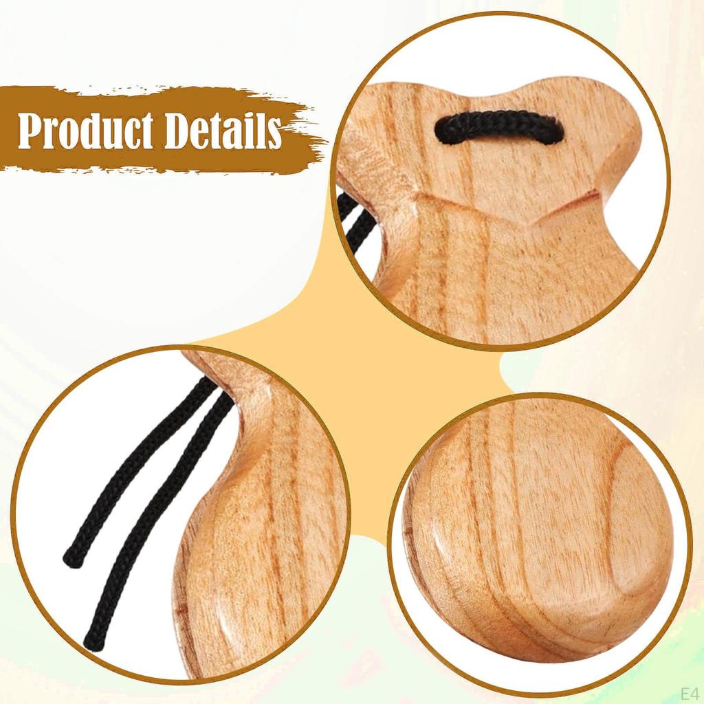 1 Pair Spanish Wooden Castanets for Adults And Children, Handmade Hand Percussion Instruments