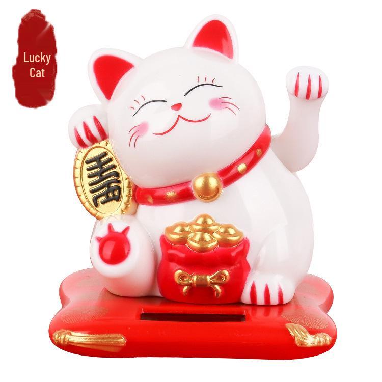 2.5-Inch Solar Powered Waving Maneki-neko Cat Car Decor Gift