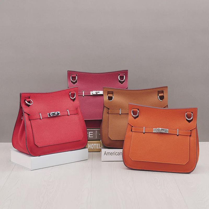 Leder Platinum Lock Tasche - Rindsleder mit Lychee-Narbenmuster Schulter- & Messenger-Stil