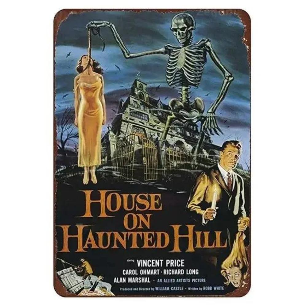 Kovové nástěnné umění Halloweenská hororová dekorace 20x30cm Domácí Jeskynní Muž Filmová cedule