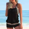 Women's Halter Leopard Print Black Silk Print Bikini Tankini Swimsuit