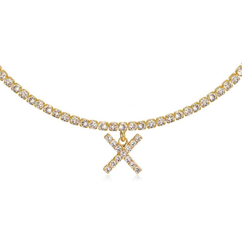 26 English Letters Rhinestone Necklace for Women Ladies Fashion Clavicle Chain