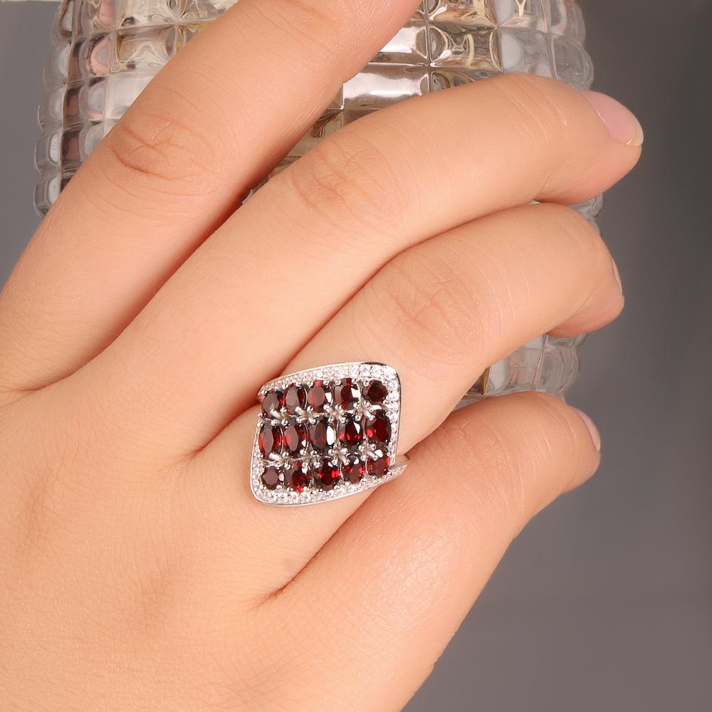 925 sterling silver big ring with natural red garnet gemstones January birthstone fine jewelry for women wife nice gift