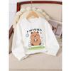 European sizes Crewneck Sweatshirt for Kids Featuring a Capybara Enjoying Bubble Tea While Sitting on a Bench. Perfect for Sports And Casual Outings