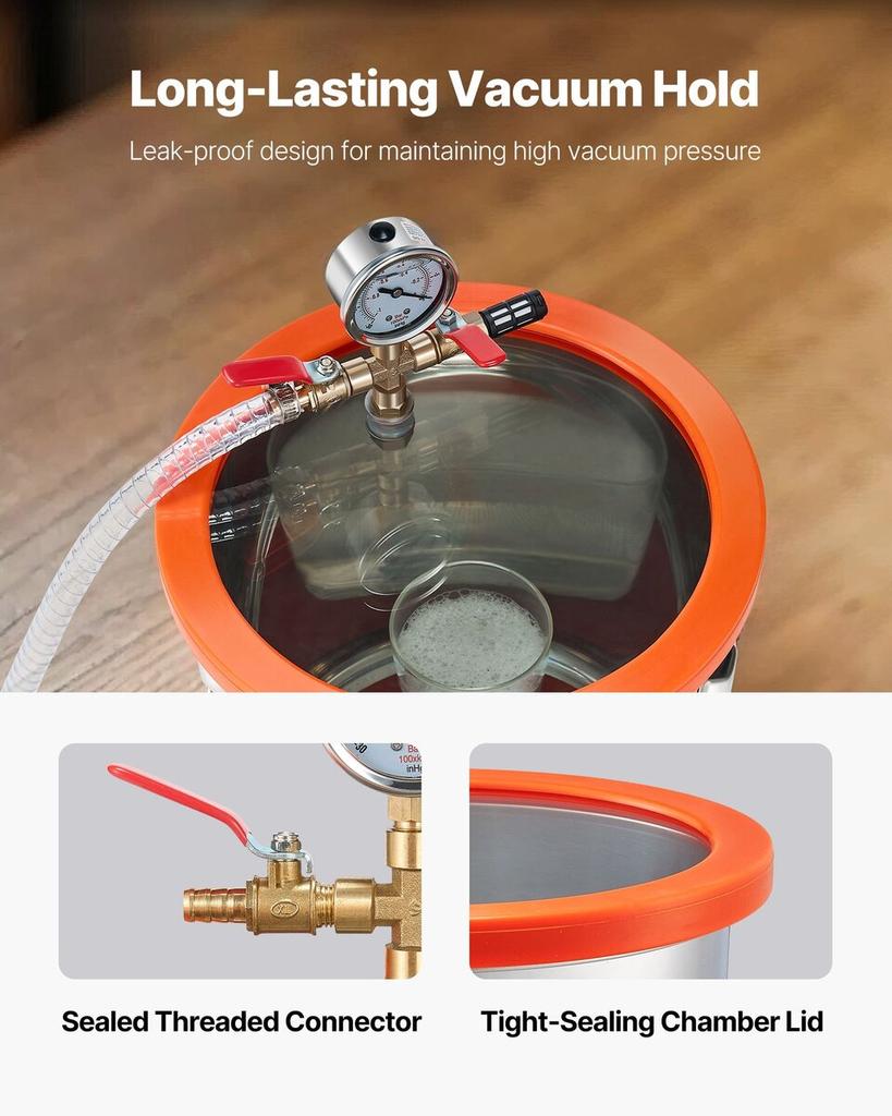 110L/min Single Stage Vacuum Pump 11.36L Stainless Steel Degassing Chamber