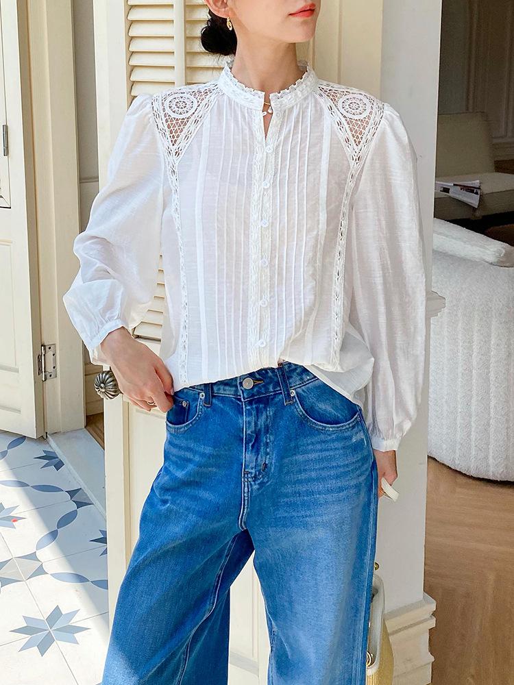 Autumn Women's French Long Sleeve White Shirt - Chic Socialite Style for European & American Fashion