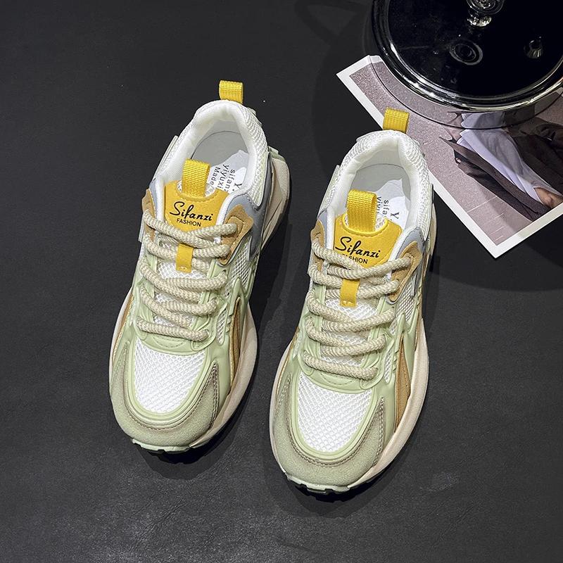

Мода 2024 года, новые модные кроссовки на среднем каблуке для женщин, горячая распродажа, летняя резиновая женская обувь на шнуровке из искусственной кожи, женская вулканизированная обувь 40 зелёный