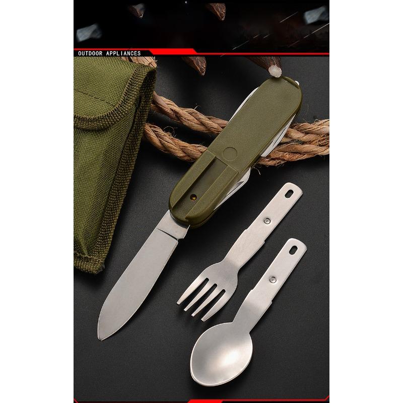 7 In 1 Multifunctional Outdoor Cutlery Portable Knife Spoon Fork Opener Can Opener Picnic Camping Hiking Trip Foldable Cutlery