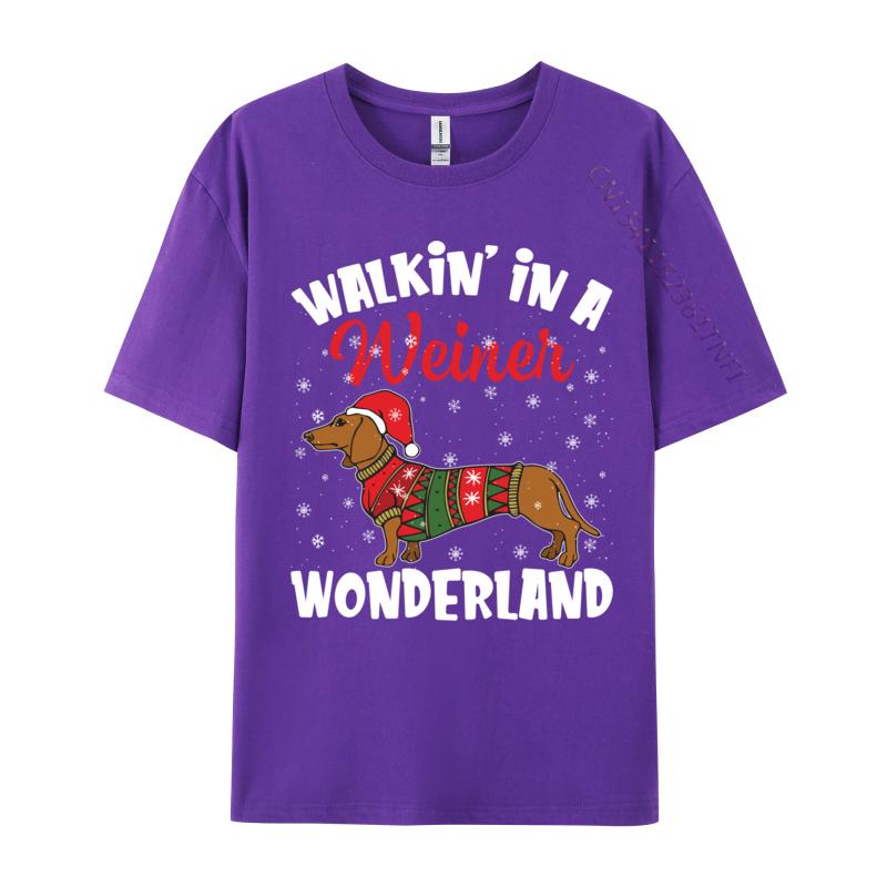 Walking In A Wiener Wonderland Funny Dachshund Christmas T-Shirts Vintage Cotton Tee Shirts Gift Idea Tops