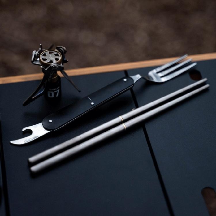 Foldable Titaniums Chopsticks With Front Grooves Nonslip Small Storage Folding Spoon Fork for Camping Activity