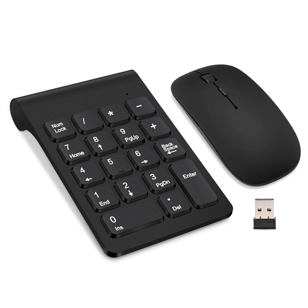 Lefon Wireless Numeric Keypad and Mouse Set, 2.4G Numeric Keyboard & Mouse Set, 18 Keys, Compact, Portable, USB Connection, Wireless Number Pad, USB