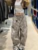 Jeans de Pierna Ancha Estilo Retro Americano Chica Picante Estampado de Leopardo: Silueta Relajada, Hasta el Suelo, Hoja Curva para Mujer