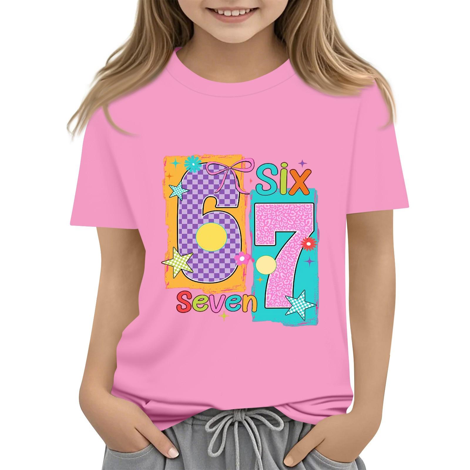 

Girl s Loose Comfortable Casual Fashionable Printed Short Sleeved Top T-shirt 160 рожевий