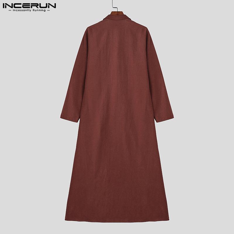 INCERUN Men Lapel Neck Long Sleeve High Splits Irregular Long Shirts Tops