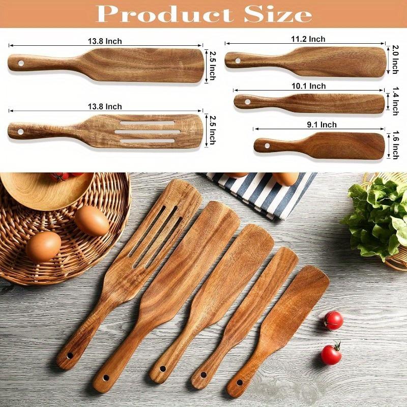 1pc/1 Set Premium Teak Wood Slotted Spurtle Spatulas Spoons Set for Nonstick Cookware Kitchen Cooking Heat Resistant Non Stick